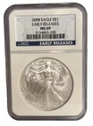2008 American Silver Eagle $1 Dollar Coin One Troy Ounce 0.999 Fine ER NGC MS69
