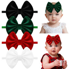 4 Pcs Velvet Baby Bow Headbands, Christmas Newborn Headband Bows Nylon Handmade