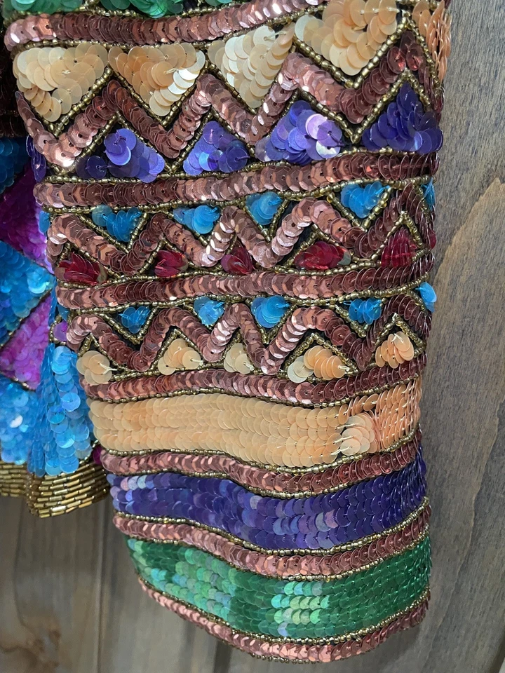 Chaqueta de seda vintage de lentejuelas de vacaciones Nordstrom de la década de 1980 talla L Foto 3 de 4