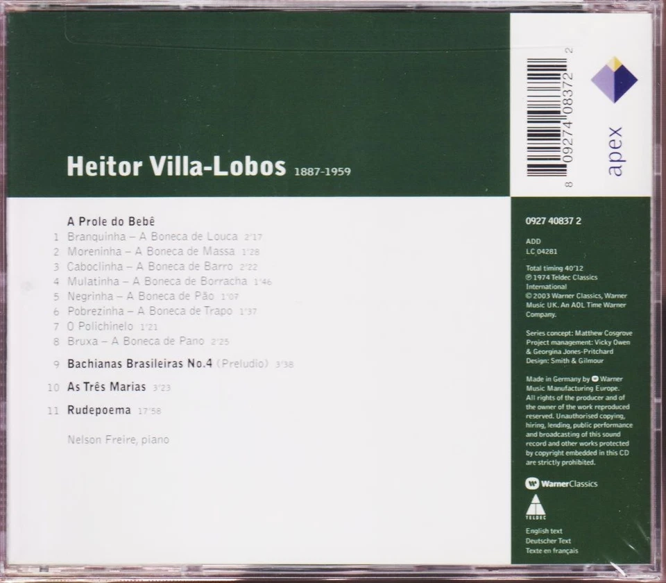 Nelson Freire: Villa-Lobos: Piano Works (2007 Apex) *New/Sealed CD* - Image 2 of 2