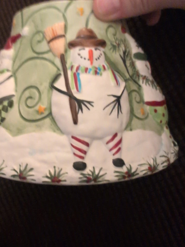 Yankee Candle Cerámica Sombra Topper Plato a Juego Muñecos de Nieve Vacaciones Invierno Nieve Foto 4 de 4