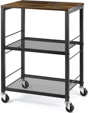 3 Tier Rolling Cart, Brown Kitchen Carts on Wheels with Storage, Multifunctional