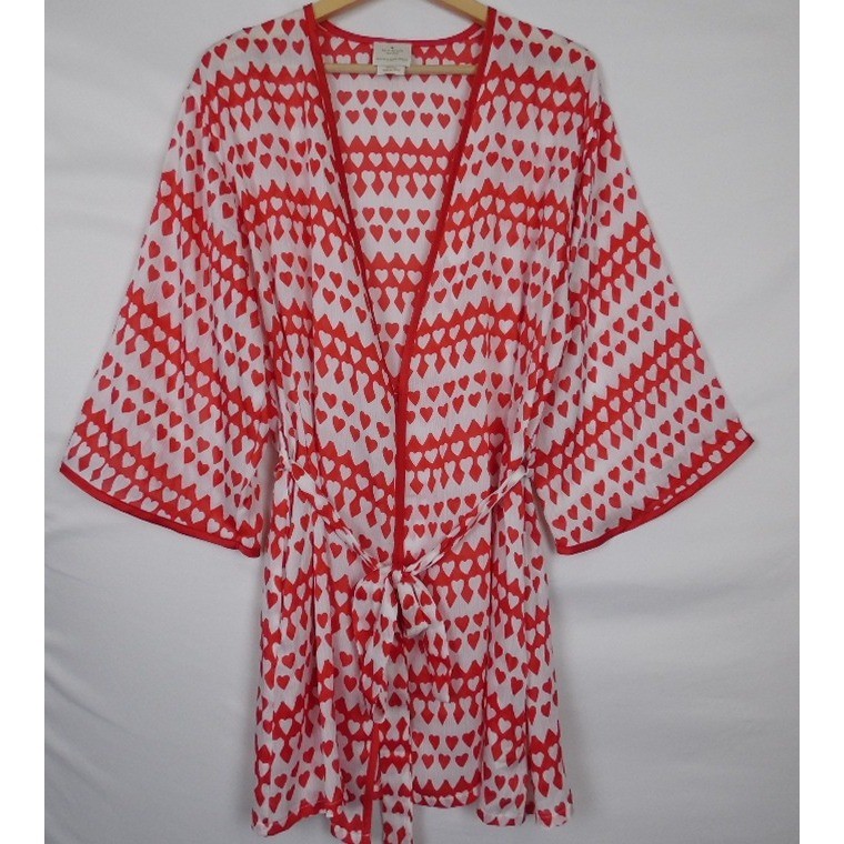Kate Spade New York Heart Print Robe Sz XS Small Red White Lightweight Wrap thumbnail 3