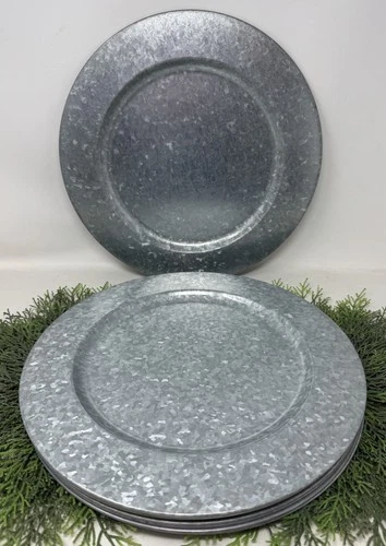 Set of 10 - Galvanized Pottery Barn Charger Plates 14" Large Round Rustic Fab