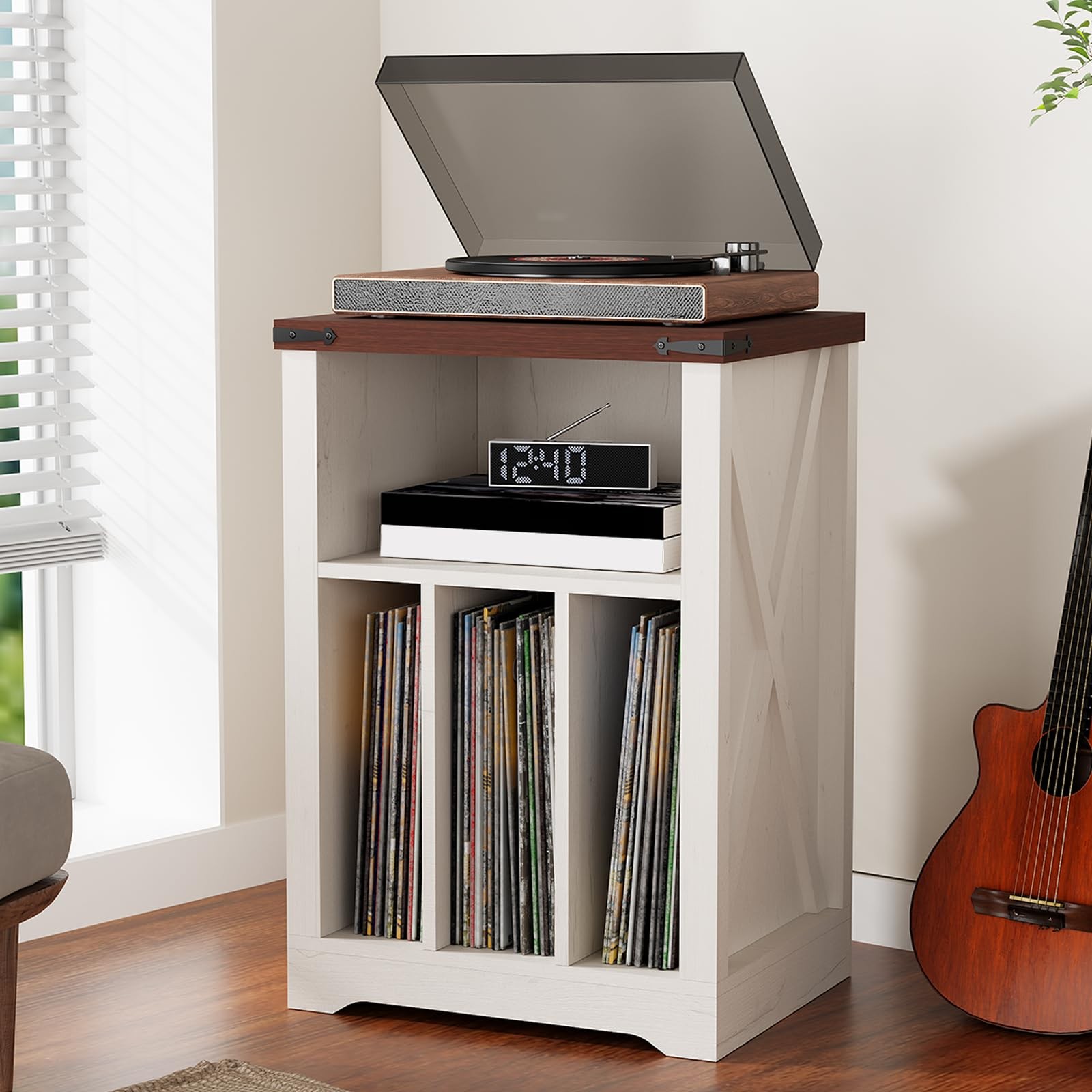 Wooden Record Player Stand with 3 Storage Cabinets for Vinyl Records & Turntable