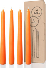 8 Inch Orange Taper Candles Set of 4 - Dripless, Unscented - Perfect for Dinner,