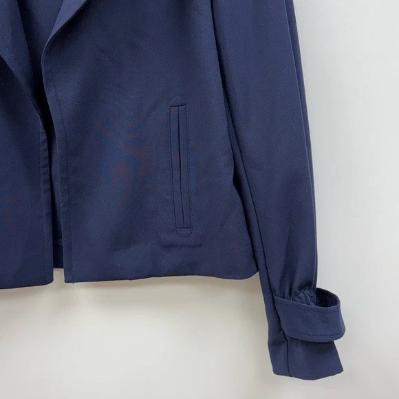 Blazer Chaqueta Corta Banana Republic Crepe Frente Abierto Carrera Azul Marino Mediano Pequeño Foto 3 de 4