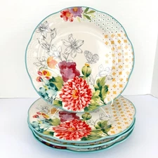 Set of 4 The Pioneer Woman BLOOMING BOUQUET Dinner Plates 10.5" Floral Turquoise