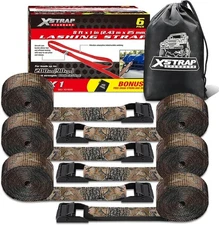 Cam Buckle Straps 6PK 8FT Powersports Tie-Downs 1-Inch Camouflage Lashing Str...