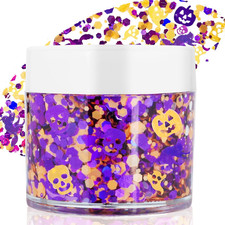 Halloween Face Glitter Gel,Orange Purple Skull Pumpkin Body Glitter Face Paint,C