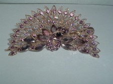 PEACOCK WITH PURPLE PLASTIC RHINESTONE GEM GOLD TONE METAL HAIR CLIP