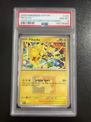 2025 Pokemon Pikachu Worlds Celebration Winner 225 Black Star Promo PSA 8