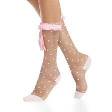 Benefeet Sox Women White Lace One Size, Polka Dot-pink Ruffle Bow