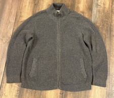 LL Bean Organic Cotton Waffle Knit Full Zip Cardigan Mens XL Sweater Grandpa