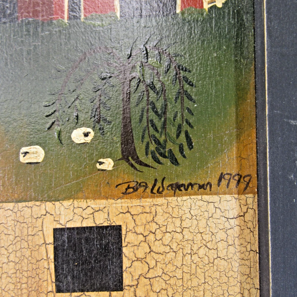 Juego de mesa de arte popular hueco Ridge artista firmado pintado a mano Barb Wagaman a cuadros Foto 3 de 4