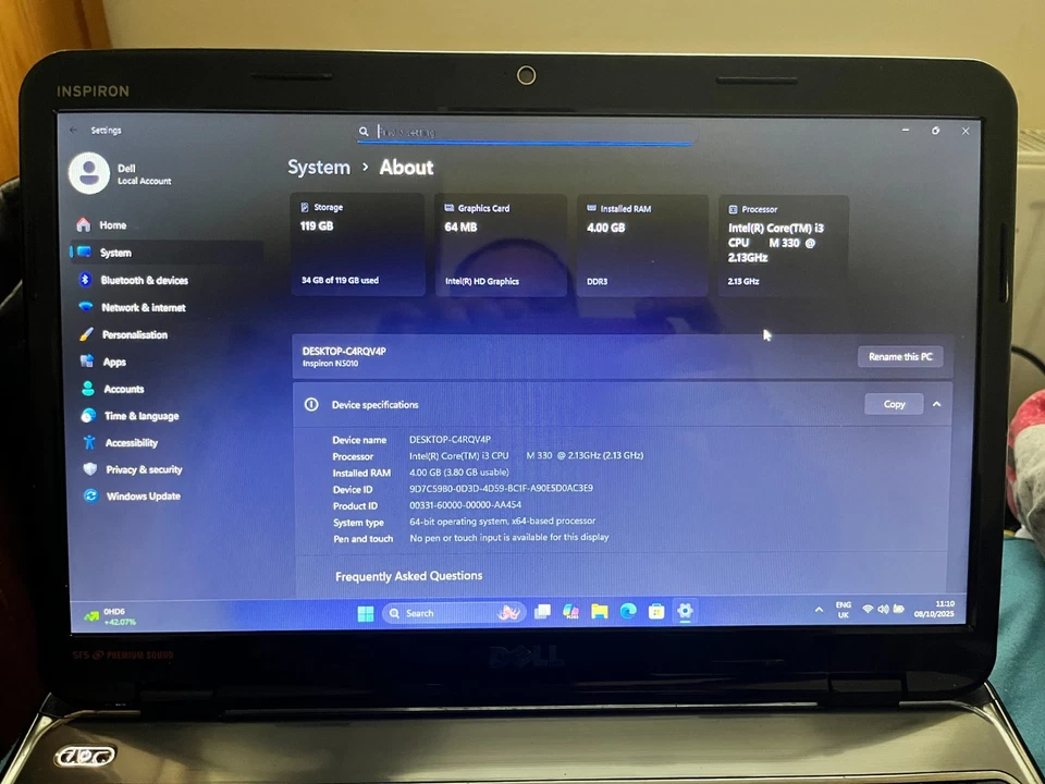 Dell Inspiron 15R Intel i3 2.13ghz 4gb ram 120Gb ssd Windows 11 & Office 365 - Image 2 of 4