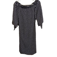 Staccato Women's Size Small Blue Stripe Off-Shoulder Tie Back Shirt Dress