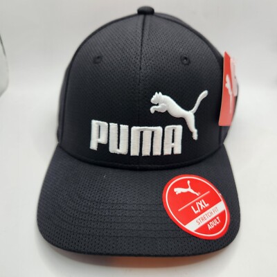 Men's PUMA Stretch Hat Baseball Cap Size L/XL Black / White