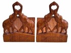 2 Handcarved Wood Elephants Hinged Book Ends Hearts Vintage Elephant Collectible