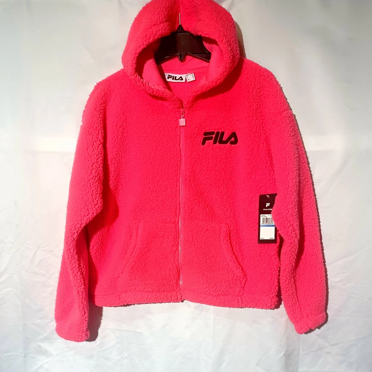 NEW FILA Sherpa Logo Hooded Jacket Hot Pink Size XL