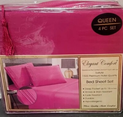 ELEGANT COMFORT 1500 THREAD EGYPTIAN COTTON FUCHSIA PINK QUEEN FLAT SHEET ONLY 