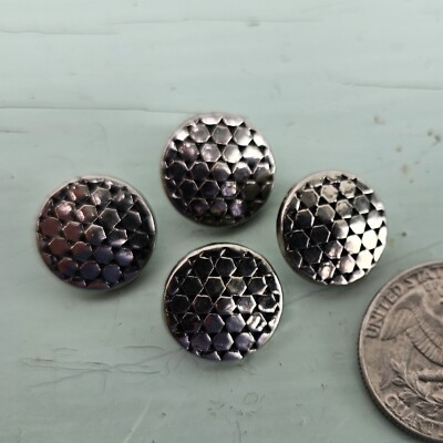 Vintage Set of 4 Hexagon Cubes Polished Chrome 9/16'' Small Dome Metal Buttons 