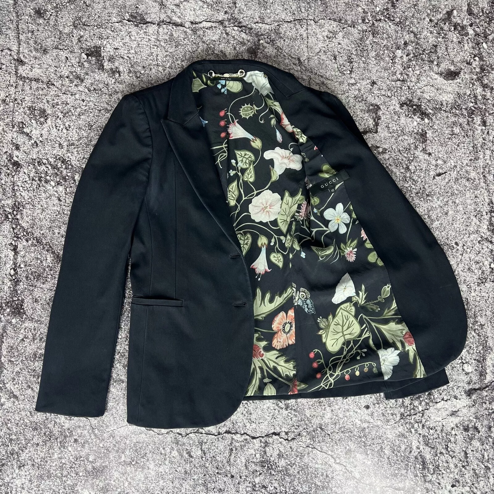 Veste blazer Gucci fleurie Made in Italy bleu foncé taille   42