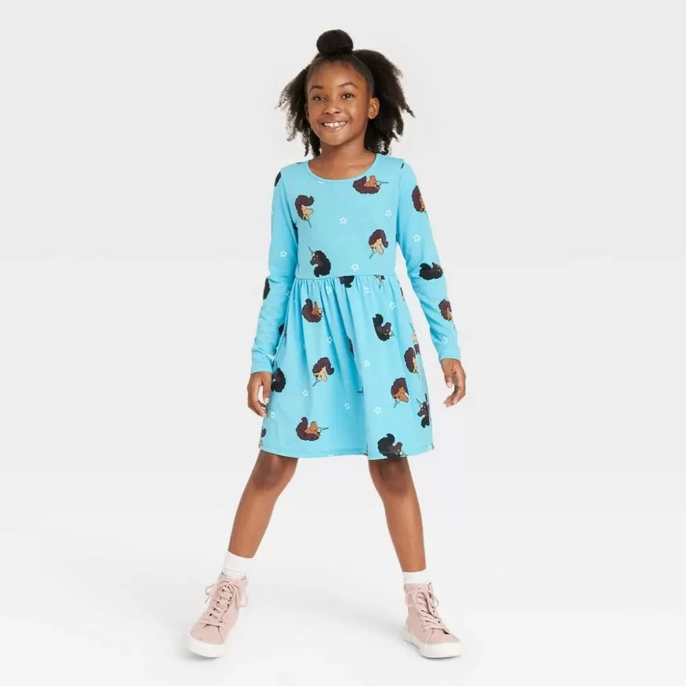 Girls long top sleeve skater dress