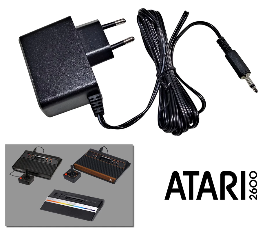 RETRO GAME SUPPLY Alimentation pour Atari VCS 2600, S et Junior - Cable de 2m - Adaptateur Secteur