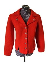 VTG Munchner Strickmoden Cherry Red Boiled Wool Cardigan Sweater No Label Petite