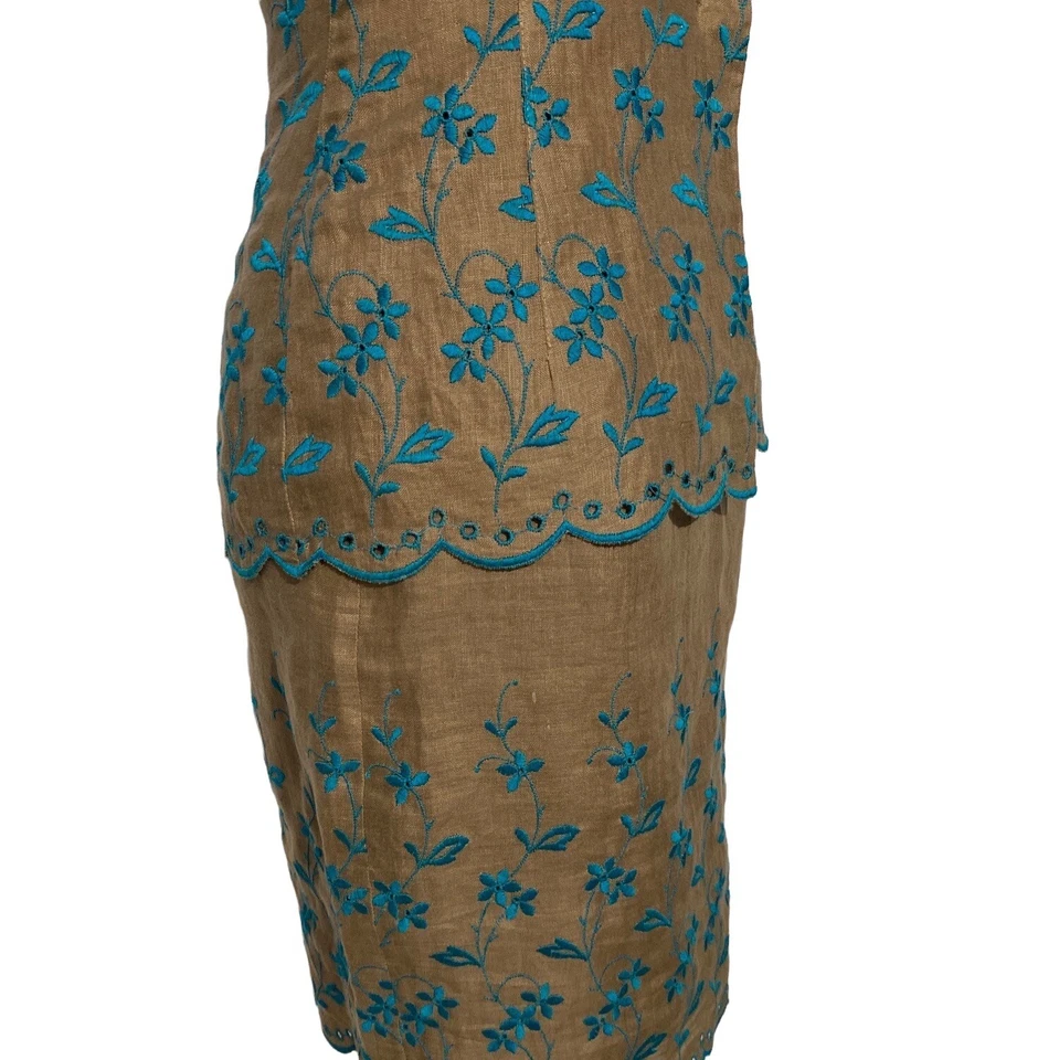 Traje Gemma Kahng 6 8 Blazer Falda Marrón Turquesa Floral Bordado Precioso Foto 4 de 4