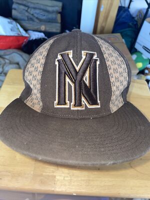 NY Logo Cap Head Global New York 0602 Hat Brown Black Fitted 7 7/8