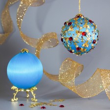 Christmas Beaded Sequin Satin Ornament Push Pin Kit DIY Quam Sky Blue