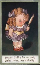 Kute Kiddies Day of the Week Series Monday's Child c1910 Vintage Postcard
