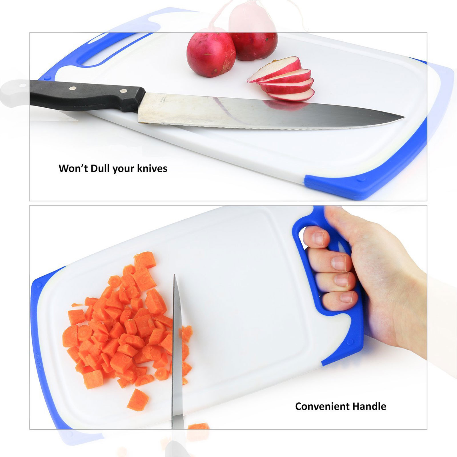 Plastic Cutting Boards Set of 3 With Non Slip Feet & Drip Groove