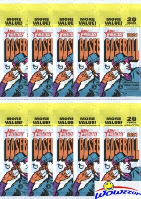 (10) 2021 Topps Heritage Baseball HUGE Factory Sealed JUMBO FAT Packs-200 Cards!
