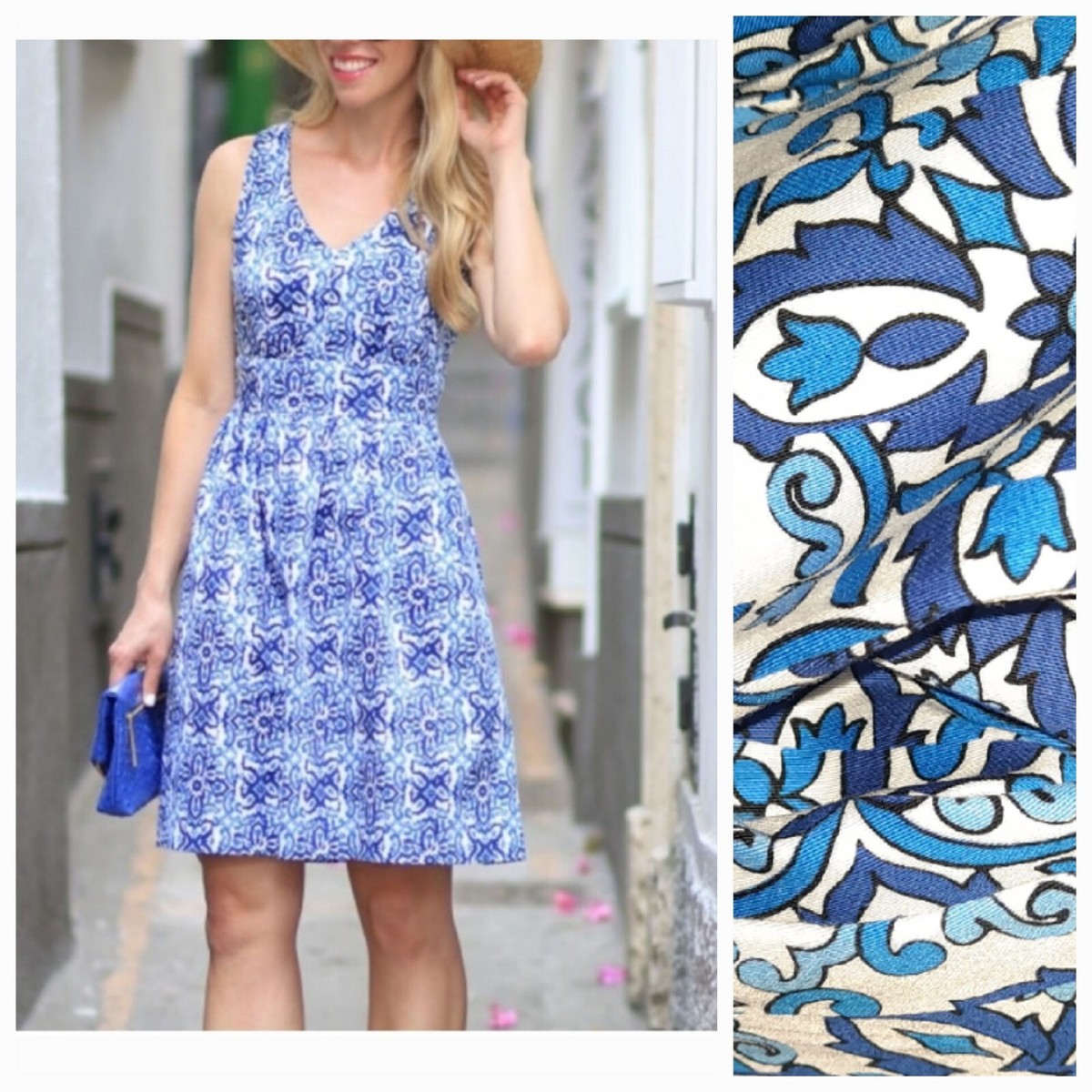 Milly For Design Nation Italia Geometric Blue White Print Dress Woman's Size 8 | eBay Milly For Design Nation Italia Geometric Blue White Print Dress Woman's Size 8 | eBay