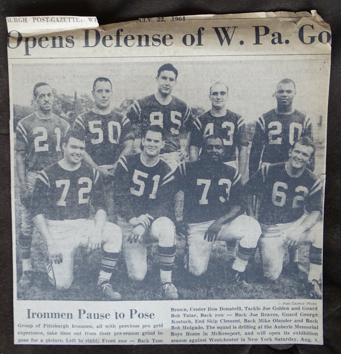 Pittsburgh Valley Ironmen (ACFL) Football 1964 Group Photo