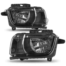 Headlights for 2010-2013 Chevy Camaro Black Housing Halogen Headlamp LH+RH Pairs