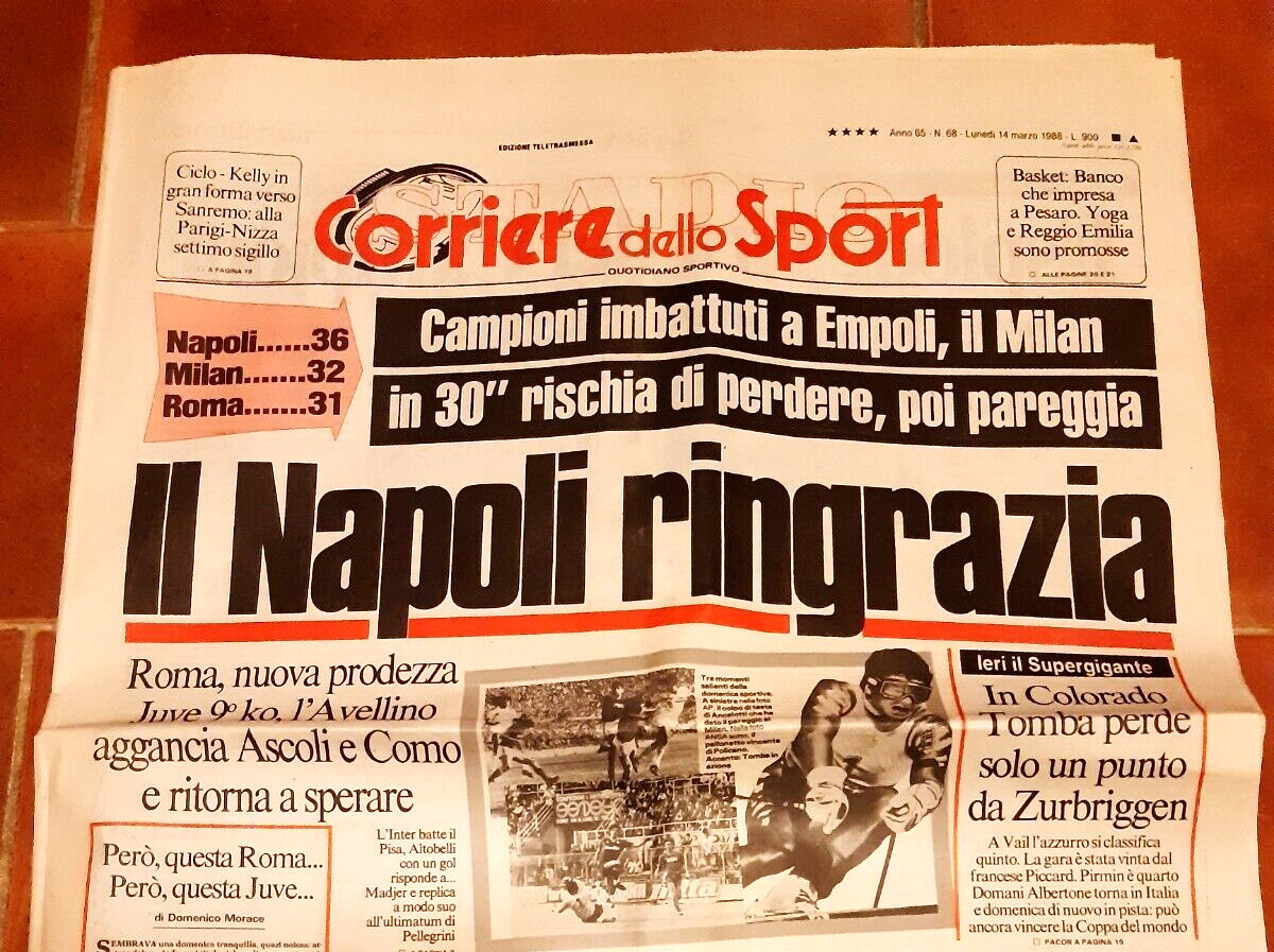 NAPOLI RINGRAZIA (MARADONA) / VIALLI / TOMBA - CORRIERE DELLO SPORT 14/03/1988