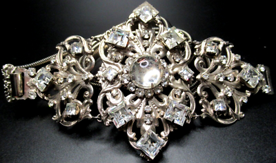 SCHREINER Huge Sparkling Ice Rhinestone Silver FIligree  display picture 1