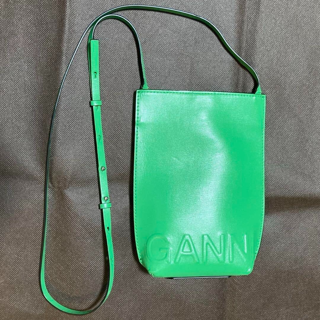 GANNI Small Banner Shoulder Bag Crossbody Green Recycled