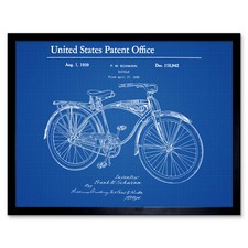 Schwinn Bicycle Design 1939 Patent Plan Wall Art Print Framed 12x16