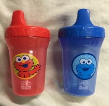Lot Of 2 Sesame Beginnings Spill Proof Cup, 8 Ounce Each Cookie Monster  Elmo