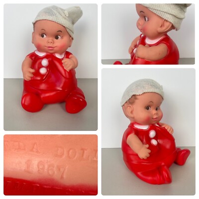 Vintage 1967 Uneeda Doll Co. Plumpees Round Baby Doll Squeeze Toy Figure
