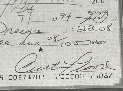 CURT FLOOD SIGNED Personal CHECK 1994 Mint Auto Psa Coa St Louis Cardinals - Picture 2 of 10