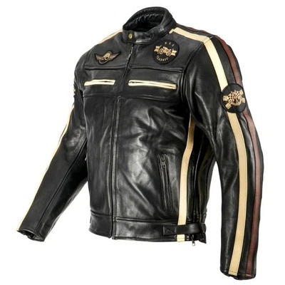 Herren Motorradjacke XLS Classic One Motorrad Lederjacke Retro schwarz - Bild 1 von 4