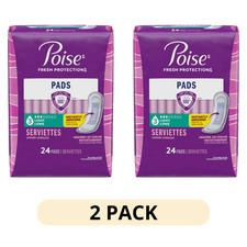 2Pk Poise Incontinence Pads for Women 24Ct, 3 Drop Light Absorbency, Long Length