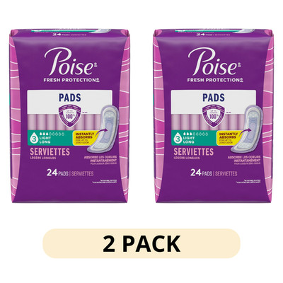 2Pk Poise Incontinence Pads for Women 24Ct, 3 Drop Light Absorbency, Long Length