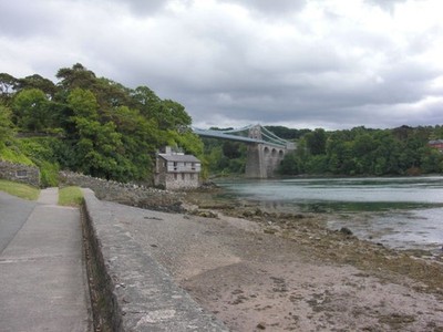 Photo A2 Belgian Promenade, House, & Menai Suspension Bridge Bangor  c2008